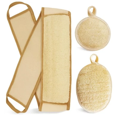 Natural Loofah Sponge Back Exfoliating Scrubber Combo Set, Seep Cleansing Ski...