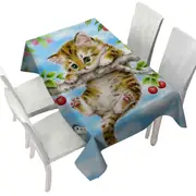 Cute Tabby Kitten Cat on a Cherry Tree Tablecloth