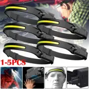USB Rechargeable COB LED Sensor Headlamp Headlight Work Light Bar Head Band Lamp