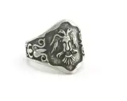 Double Head Eagle Logo Ring Adjustable Antique Silver Plated brass 10US size 721