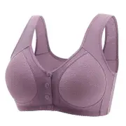 2024 Front Closure Comfortable Bras for Older Women, No Wire Buckle purple 44
