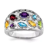 Sterling Silver Rhodium-plt Amethyst/Citrine/Blue Topaz/Garnet/Peridot Ring Sz 8
