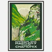 Galrie Vintage Electric Railway Art Print of Martigny to Chamonix by J. Graz, Black Frame, A4 21 x 30cm (8 x 12inch)