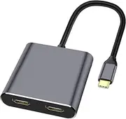 USB C to Dual HDMI Adapter, HDMI Splitter Adapter Dual Monitors Converter Powered HDMI Hub 4K@60HZ for Laptops