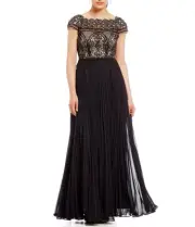 Aidan Mattox Women's Size 2 Black Off Shoulder Lace Beaded Gown Msrp $495