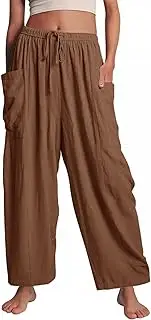 [Flygo] Women's Wide Leg Pants Summer Casual Loose Fit Beach Palazzo Harem Pants with Pockets