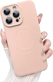 Compatible with Mag Safe Devices Magnetic Wireless Charging Phone Case Back Grippy Protective Frame Shockproof Silicone Cover with Camera Protection (Pink Sand, iPhone 15 Plus)