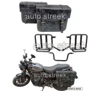 Fit For Royal Enfield Hunter 350 Black Leather Bags & Mounting Pair D5