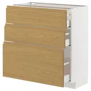 METOD / MAXIMERA base cabinet with 3 drawers, white/Voxtorp oak effect, 80x37x80 cm