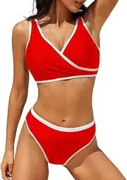 [Wellwits] Women's Color Block Crop Tank Top Bikini Set Swimsuit Beachwear