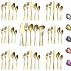 Berglander Flatware Set 46 Piece, Stainless Steel With Titanium Gold Plated F...