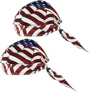 [COMPUKAS] Headwear 2 Pack Cotton Cycling Skull Cap American Flag for Workers Sports Enthusiasts