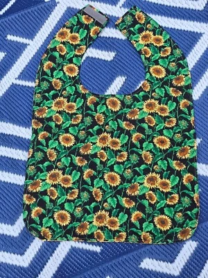 Handmade Adult Special Needs bib quilted flowers floral sunflowers reversible