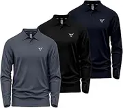 [TORO ACTIVA] Pack of 3 Mens Polo T Shirt Regular Fit Olympic Casual Uniform Party Wear Multi-Colours Long Full Sleeves Button Up Adults Gift Polo Top