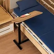 Pneumatic Adjustable Overbed Table with Gas Spring Riser | Medical Adjustable Height Bed Side Table with Hidden Wheels | Portable Sit Stand Desk for Laptop Computer