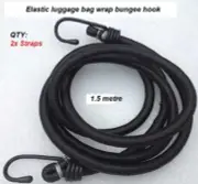 Elastic bungee luggage bag strap with hook 1.5m - QTY: 2x Straps