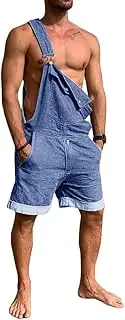 [Karlywindow] Mens Denim Bib Overall Shorts Loose Fit Summer Walk Shorts Above Knee Length Shortalls Jumpsuit Rompers