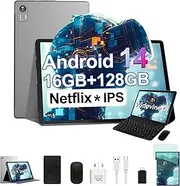 Bvlary Tablet Android 14 Tablet with Keyboard, +128GB ROM 1TB, GPS, Octa-CormAh, Tablet with Mouse + Case, Black/Blue