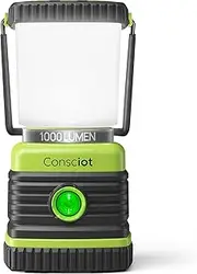 Consciot LED Camping Lantern, Battery Powered LED Lantern Flashlight, 1000LM, 4 Light Modes, IPX4 Waterproof, Survival Kits for Indoor Outdoor, Emergency Light for Home Power Outages, Hurricane, Storm