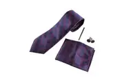 Mens Navy & Red Checkered Matching Neck Tie, Pocket Square, Cuff Links And Tie Clip Set