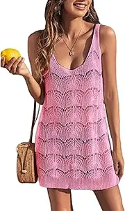 [Runcati] Womens Sexy Crochet Cover Up Swimwear Mesh Dress See Through Fishnet Beach Swimsuit Top