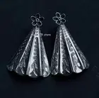 Real 925 Sterling Silver Vintage Fish-shaped Flower Earrings Drop 1.6inchH