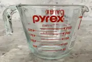 PYREX- Prepware 1-cup Measuring Cup- Red Graphics- Clear Open Handle - FAST SHIP
