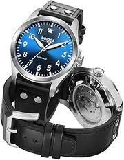 [Boyarca] Pilot Watch Japanese NH35 Movement Automatic Mechanical Wrist Watch Luminous Index Clock Men Waterproof Sapphire Glass Stainless Steel Case, Blue