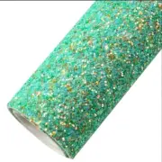 Aqua Green Mix Chunky glitter FAUX LEATHER HALF ROLL 12 x 24" 1142202 felt back