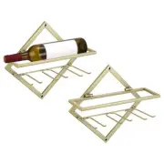 Wall Mounted Wine Rack 2 Set Metal Hanging Wine Bottle Holder for Kitchen, Gold