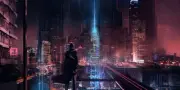 Playmat Desk Mat Anime cyberpunk futuristic city skyscraper silhouette Play