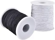 Elastic String for Bracelets, 2 Rolls 1 mm Black+White, Black and White