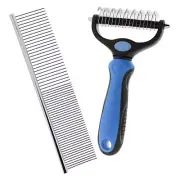 MiMu 2-Sided Dematting Undercoat Dog Rake Brush with Grooming Comb
