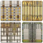 Absorbent Coasters, 4-1/4-Inch, "Frank Lloyd Wright Art Glass Collection", Se...