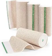Cotton Elastic Bandage, 4 Rolls 4in x 15ft Elastic Compression Wraps with Velcro Closure, Elastic Sport Support Bandage for Wrists, Legs, Knees, Ankles, Elbows, Shoulders