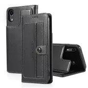 For Apple iPhone XR Case SupRShield Luxury Wallet Leather Flip Magnetic Stand Case Cover (Black)