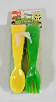 Nickelodeon SpongeBob Squarepants 16 Re-usable Utensils Grn Yel Fork Spoon