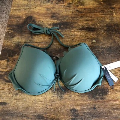 Victoria’s Secret Bikini Top Malibu 38C Push Up Fabulous Olive Green New