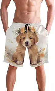 [XYMZR] Men's Swim Trunks Orange Garland Puppy Labrador Quick-Dry Bathing Suit Swimming Board Shorts S