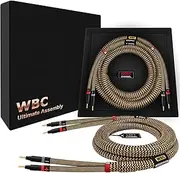 WORLDS BEST CABLES 8 Foot Ultimate - 7 AWG - Ultra-Pure OFC – Extra Premium Audiophile HiFi Speaker Cable Pair with Eminence Gold Banana Plugs & TnBrwn Tweed Jacket