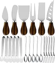 Clarmonde Cheese Butter Spreader Knife Set, Charcuterie Board Accessories Utensils,Stainless Steel with Walnut Wood Handel, Mini Serving Tongs Spoons Forks Set
