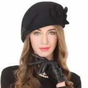 French Wool Beret Hats for Women Flower Pillbox Cocktail Church Party Hat Ladies
