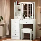 Dressing Table with 6 Drawers Mirror Stool LED Lighted Vanity Table Makeup Desk