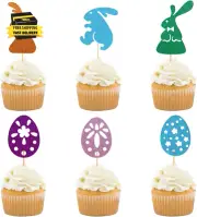 24Pcs Happy Easter Cupcake Toppers Bunny Rabbit Egg Cupcake Topper Colorful Glit