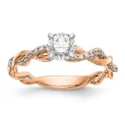 0.11ct. CZ Solid Real 14k Rose Gold Peg Set Criss-Cross Engagement Ring