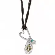 NWT Brighton Art & Soul GRATEFUL Heart Silver Brass Brown Cord Necklace MSRP $58