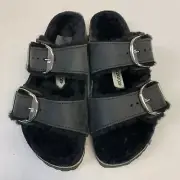 Birkenstock New w/ Box Arizona Big Buckle Shearling Black Oiled Nar Select Size