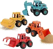Set of 4 Construction Vehicles Toys, Sand Toy, Digger Sandpit, Construction Site Vehicles, Sand Toy, Excavator, Digger Toy, Tractor, Bulldozer, Diecast Vehicle for Boys, Children