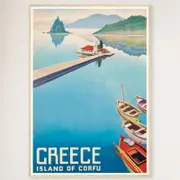 Galrie Corfu Greece Vintage Travel Poster: Stunning Artwork of Idyllic Island Artwork, Wood Frame, A1 60 x 84cm (23 x 33inch)