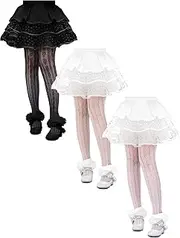 [Fourluoo] 3 Pairs Girls Lace Tights Fishnet Stockings Toddler Stockings Cute Pattern Hollow Dance Pantyhose for Girls